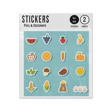 Picture of Organic Natural Health Food Fruit Vegetable 2D Flat Icons Set Sticker Sheets Twin Pack