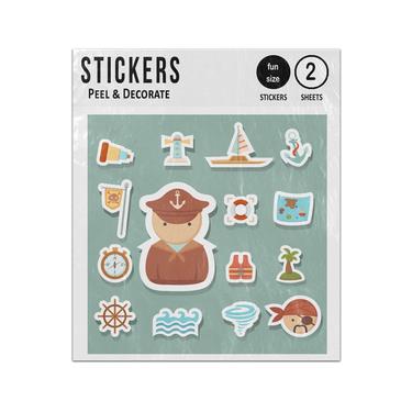 Picture of Pirates Sailing Bandit Treasure 2D Flat Icons Set Sticker Sheets Twin Pack