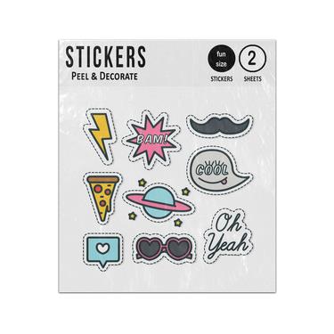 Picture of Pizza Moustache Zap Heart Planets Elements Sticker Sheets Twin Pack