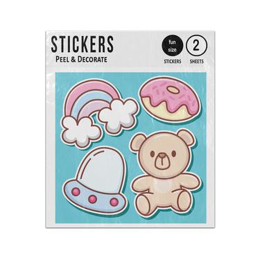 Picture of Rainbow Donut Spaceship Teddybear Sticker Sheets Twin Pack