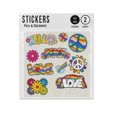 Picture of Retro Hippie Hello Love Peace Patches Emblems Sticker Sheets Twin Pack