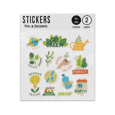 Picture of Save Earth Go Green Energy Water Think Ecology Slogans Sticker Sheets Twin Pack