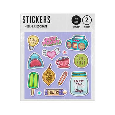 Picture of Shark Peachy Jar Heart Wings Hand Drawn Doodles Sticker Sheets Twin Pack