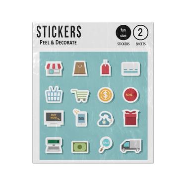 Picture of Shopping Ecommerce Online Web Mobile 2D Flat Icons Set Sticker Sheets Twin Pack