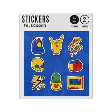 Picture of Skull Horns Cactus Pizza Spray Can Cartoon Set Sticker Sheets Twin Pack