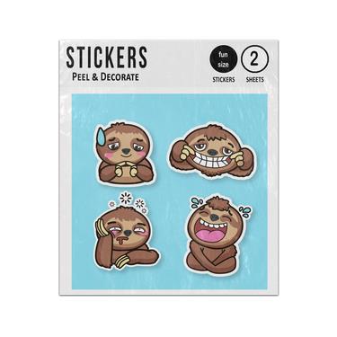 Picture of Sloth Facial Expressions Cartoon Set Sticker Sheets Twin Pack
