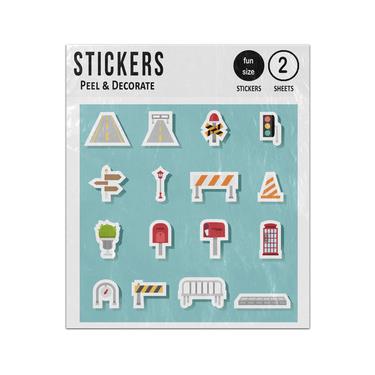 Picture of Traffic Construction Barriers 2D Flat Icons Set Sticker Sheets Twin Pack