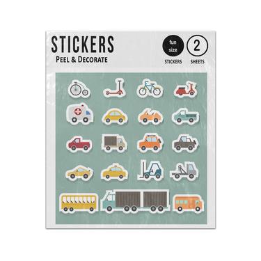 Picture of Transport Vehicles Car Bus Lorry Bike Travel 2D Flat Icons Set Sticker Sheets Twin Pack