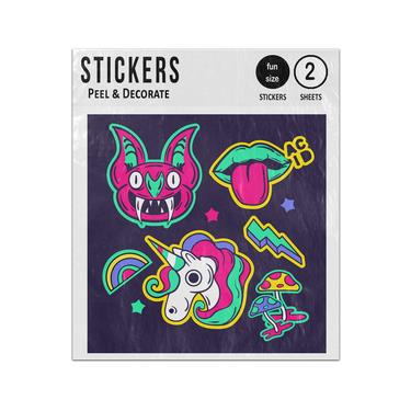 Picture of Troll Lips Unicorn Mushrooms Flash Pop Art Sticker Sheets Twin Pack