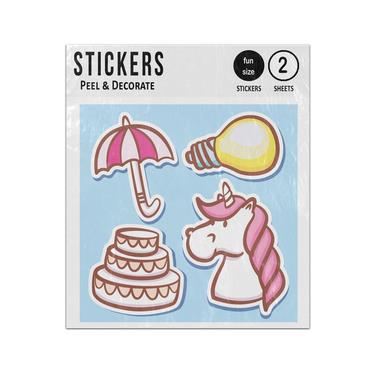 Picture of Umbrella Lightbulb Cake Unicorn Sticker Sheets Twin Pack