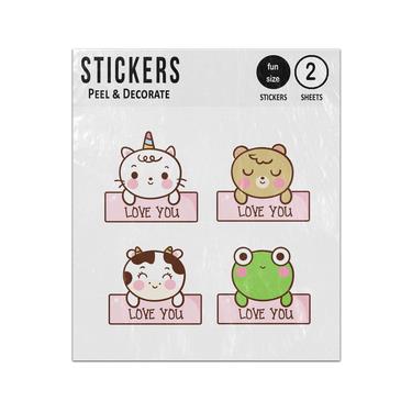 Picture of Unicorn Bear Cow Frog Cute Animals Love You Sticker Sheets Twin Pack