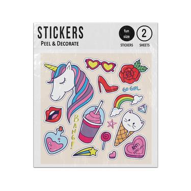 Picture of Unicorn Glasses Shoes Rose Rainbow Star Potion Set Sticker Sheets Twin Pack