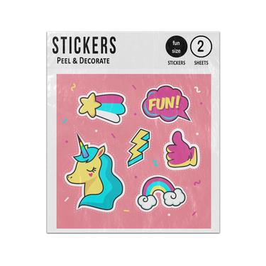 Picture of Unicorn Shooting Star Rainbow Thumbs Up Zap Comic Set Sticker Sheets Twin Pack