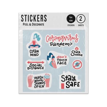 Picture of Virus Pandemic Clean Social Distance Touch Wash Stay Safe Home Drawings Quotes Sticker Sheets Twin Pack