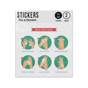Picture of Wash Your Hands Infographic Soap Palm Fingers Wrists Sticker Sheets Twin Pack