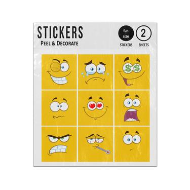 Picture of Yellow Cartoon Square Emoticons Expression Set Sticker Sheets Twin Pack