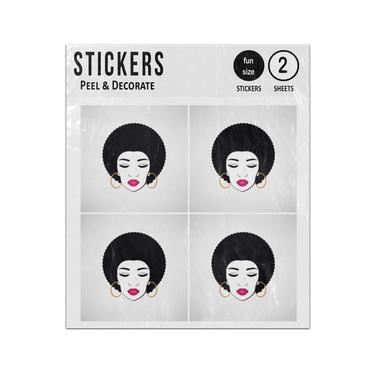 Picture of 1970 Black Woman Face African American Afro Large Earings Sticker Sheets Twin Pack