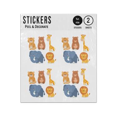 Picture of Adorable Wild Animals Tiger Bear Giraffe Elephant Lion Collection Sticker Sheets Twin Pack