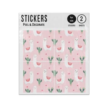 Picture of Alpacas Cactus Surprised Expressions Seamless Pattern Sticker Sheets Twin Pack