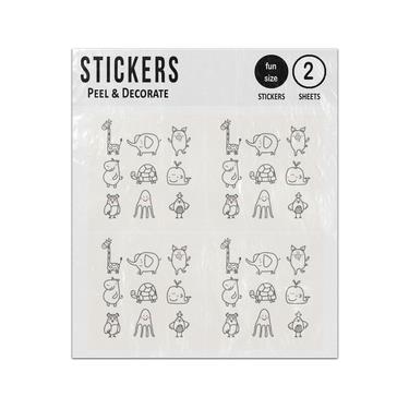 Picture of Animal Cute Collection Flat Drawing Design Sticker Sheets Twin Pack