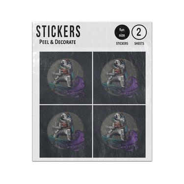 Picture of Astronaut Cosmonaut Riding Skateboard Moon Background Sticker Sheets Twin Pack