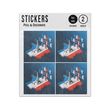 Picture of Bastille Day Independence Day French Flag Eiffel Tower Sticker Sheets Twin Pack