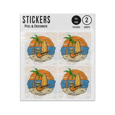 Picture of Beach Vibes Guitar Surf Board Palm Tree Island Sticker Sheets Twin Pack