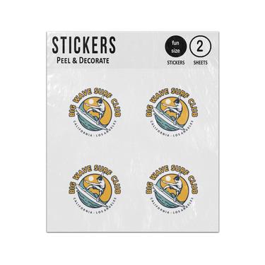 Picture of Big Wave Surf Club Surfer Riding Waves Vintage Retro Style Sticker Sheets Twin Pack