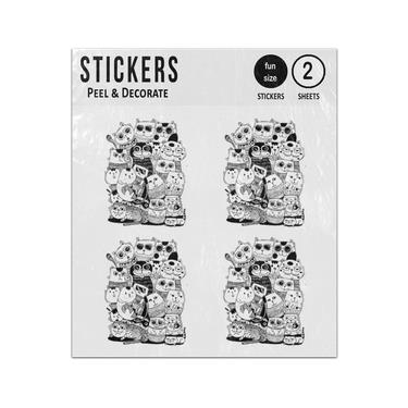 Picture of Black White Cartoon Hand Draw Cats Pile Sticker Sheets Twin Pack