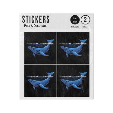Picture of Blue Whale Illustration Swimming Tail Splashing Sticker Sheets Twin Pack
