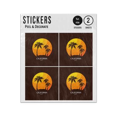 Picture of California Beach Illustration With Palm Tree Sticker Sheets Twin Pack