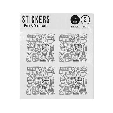 Picture of Camper Van Pig Cola Bottle Tower Line Drawings Sticker Sheets Twin Pack