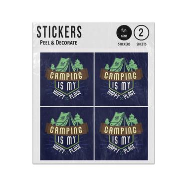 Picture of Camping Is My Happy Place Sayings Quote With Tent Drawing Sticker Sheets Twin Pack
