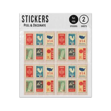Picture of Canada France Usa Italy Egypt Japan Country Vintage Stamps Sticker Sheets Twin Pack