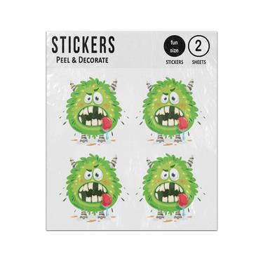Picture of Cartoon Character Funny Little Green Monster Horns Tongue Teeth Sticker Sheets Twin Pack