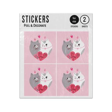 Picture of Cartoon Cute Cats Shape Heart Love You Sticker Sheets Twin Pack