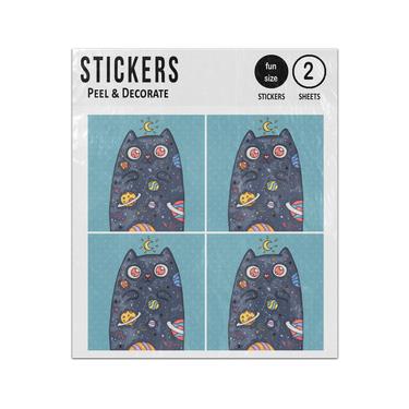 Picture of Cartoon Cute Cat With Universe Illustration Body Style Sticker Sheets Twin Pack