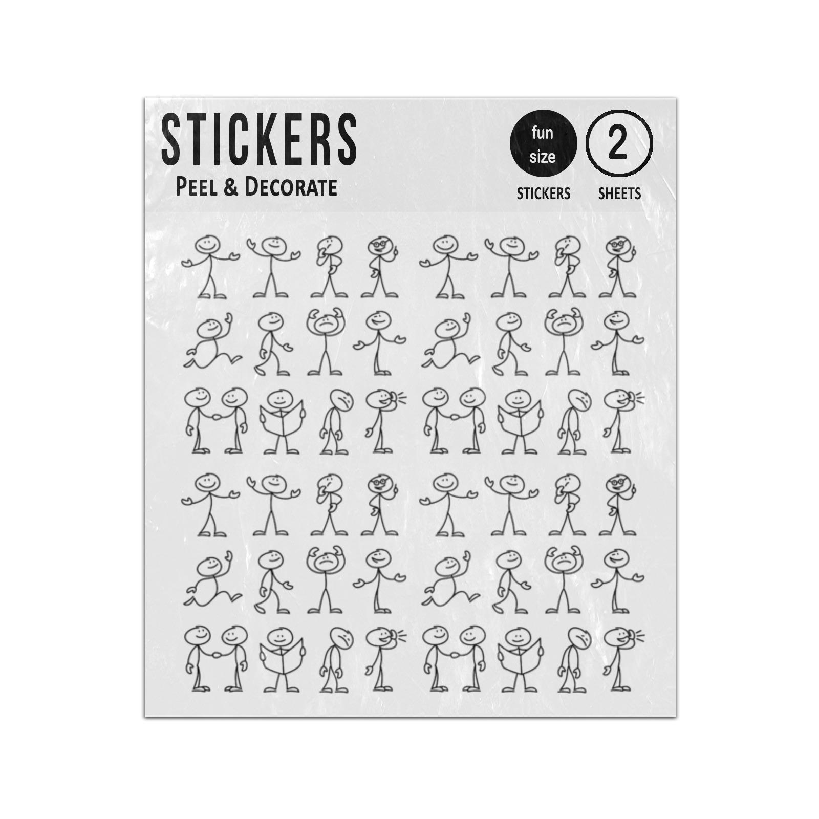 Cartoon Hand Drawn Stick Man Person Poses Gestures Set Sticker Sheets Twin  Pack Gestures. Imprintable