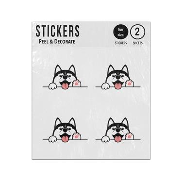 Picture of Cartoon Siberian Husky Standing Up Waving Paw Sticker Sheets Twin Pack