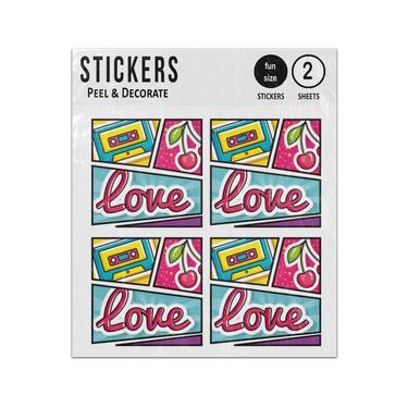 Picture of Cassette Music With Cherries Love Lettering Pop Art Style Sticker Sheets Twin Pack