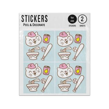 Picture of Cat With Cat Noodles Baseball Can Comic Drawings Set Sticker Sheets Twin Pack