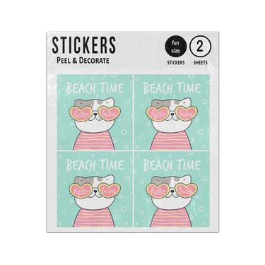 Picture of Cat With Hello Baby Heart Shape Glasses Beach Time Sticker Sheets Twin Pack