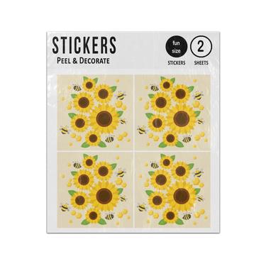 Picture of Character Cute Bee Flying Around Yellow Sunflowers Sticker Sheets Twin Pack