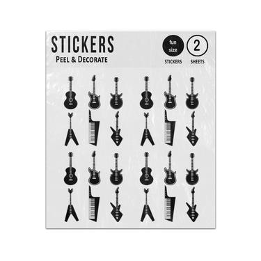 Picture of Classical Acoustic Retro Electric Guitar Black Silhouette Sticker Sheets Twin Pack