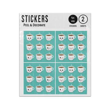Picture of Coffee Cup Cartoon Character Face Expressions Collection Sticker Sheets Twin Pack