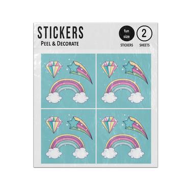 Picture of Collection Cute Fantasy Rainbow Diamond Shooting Star Sticker Sheets Twin Pack