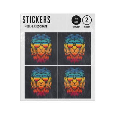 Picture of Cool Lion Wearing Sunglasses Retro Rainbow Style Sticker Sheets Twin Pack