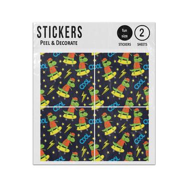 Picture of Cool Skateboard Dino Hand Drawn Seamless Pattern Sticker Sheets Twin Pack