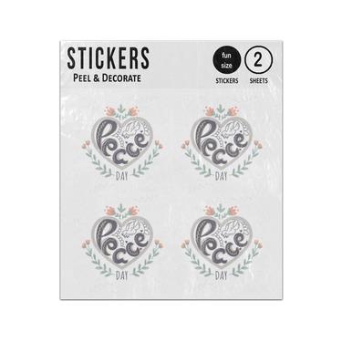 Picture of Creative Text Peace Day Dove Heart Shape Floral Sticker Sheets Twin Pack