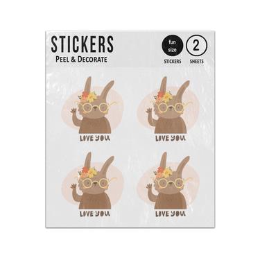 Picture of Cute Bunny With Flowers Saying Love You Sticker Sheets Twin Pack